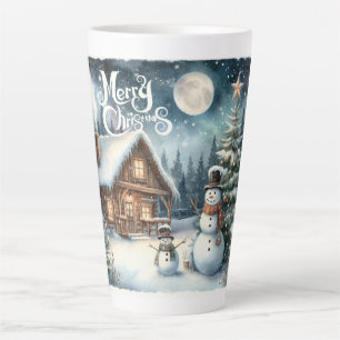 Taza De Café Latte Vintage/Rustic/Snowman/Navidades