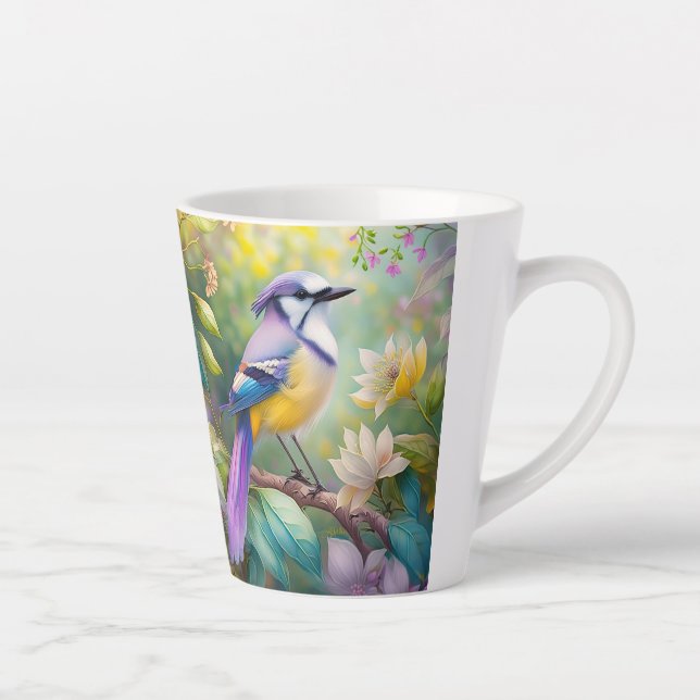 Taza De Café Latte Violet Tufted Jay Fantasy Bird (Derecha)