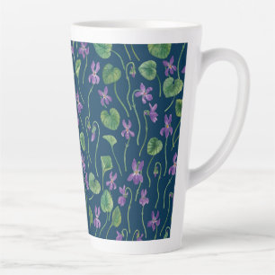 Taza De Café Latte Violetas acuarela sobre azul