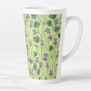 Taza De Café Latte Violetas acuarela sobre rocío de miel