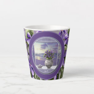 Taza De Café Latte violetas en tarro lunar