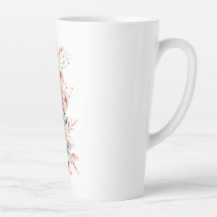 Taza De Café Latte Violín con flores.