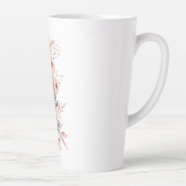 Taza De Café Latte Violín con flores. (Derecha)