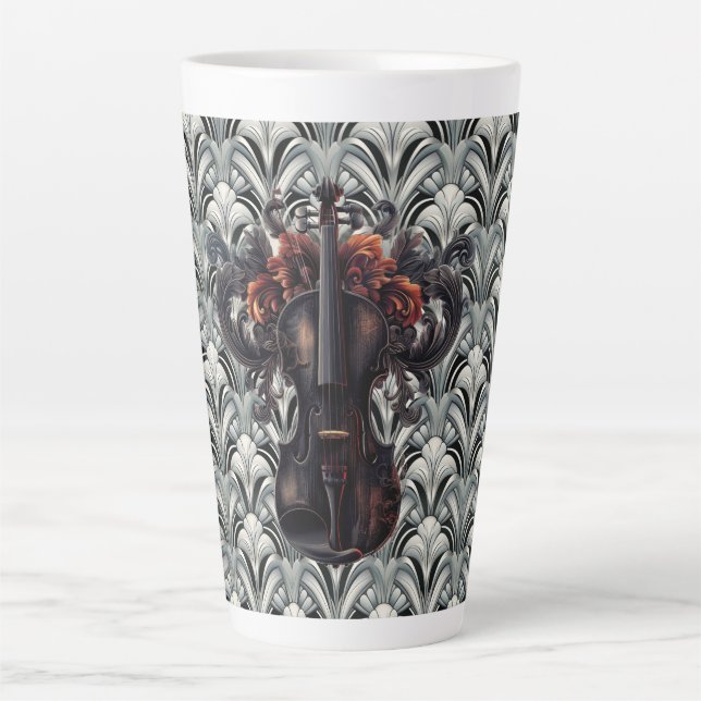 Taza De Café Latte Violín negro en Art Deco GMajor cerámica latte Mug (Anverso)