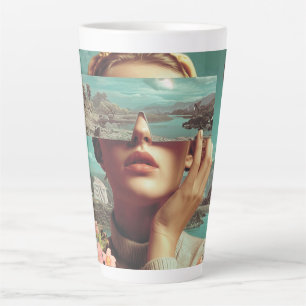 Taza De Café Latte Visión de paisaje surrealista, retrato femenino su