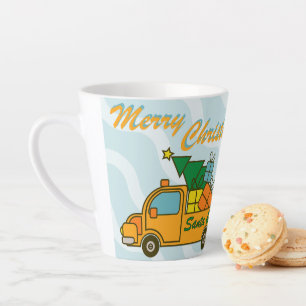 Taza De Café Latte Vista lateral del camión Santa Feliz Navidad