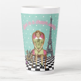 Taza De Café Latte Vive En Un Sueño Mundo Funky Chica Vintage