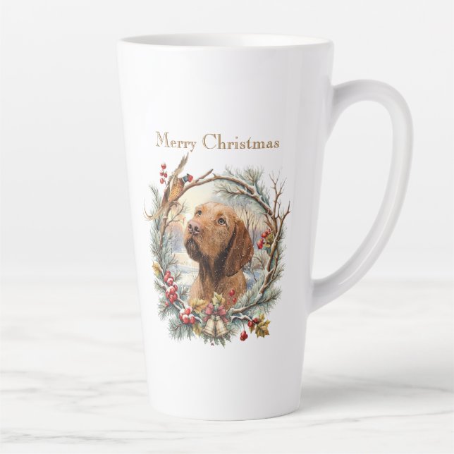 Taza De Café Latte Vizsla Navidad  (Derecha)