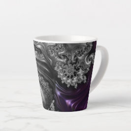 Taza De Café Latte Vórtex fractal plateado y púrpura