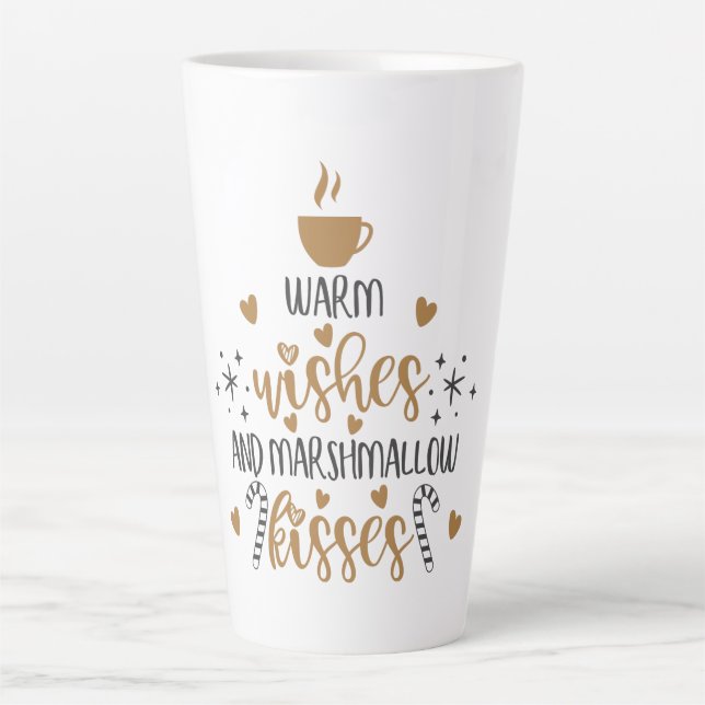 Taza De Café Latte Warm Wishes and Marshmallow Kisses  (Anverso)