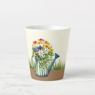 Taza De Café Latte Water Can con flores silvestres