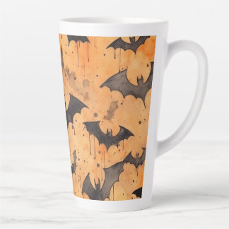 Taza De Café Latte Watercolor Black Bats en el Naranja