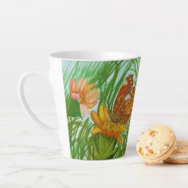 Taza De Café Latte Watercolor Butterfly flower garden
