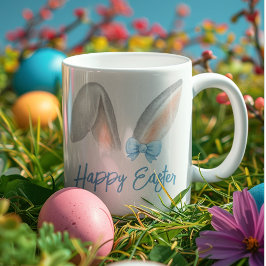 Taza De Café Latte Watercolor Easter Rabbit Ears with Blue Bow Spring
