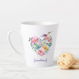 Taza De Café Latte Watercolor Floral Heart Hummingbird Abuela Gift