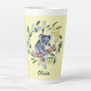 Taza De Café Latte Watercolor Koala y Eucalyptus Wreath