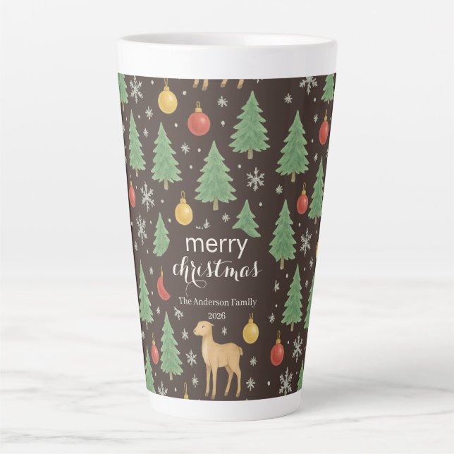 Taza De Café Latte Watercolor Reindeer & Christmas Tree -  (Anverso)