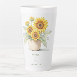 Taza De Café Latte Watercolor Sunflower Personalizado Newlyweds