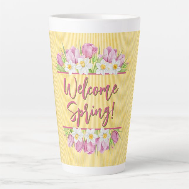 Taza De Café Latte Welcome Spring Tulip and Daffodil (Anverso)