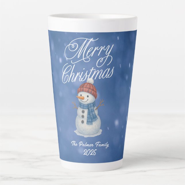 Taza De Café Latte Whimical Snowman Feliz Navidad (Anverso)