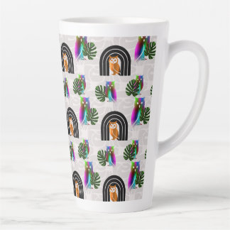 Taza De Café Latte Whimsical Boho Owl & Tropical Monstera Leaf
