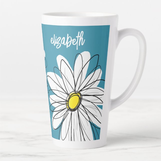 Taza De Café Latte Whimsical Daisy - orquídea - nombre de guión moder (Derecha)