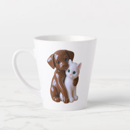 Taza De Café Latte Whimsical Dog Cat Illustration