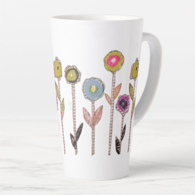 Taza De Café Latte Whimsical Flowers  (Ángulo derecho)