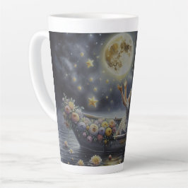 Taza De Café Latte Whimsical Girl Moon Dream Fantasy Scene