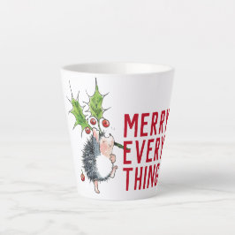 Taza De Café Latte Whimsical Hedgehog Merry Everything Navidades