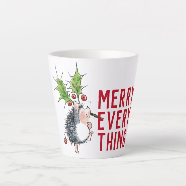 Taza De Café Latte Whimsical Hedgehog Merry Everything Navidades (Anverso)