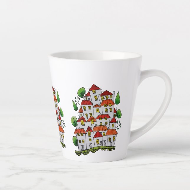 Taza De Café Latte Whimsical House Latte Mug (Perro dibujado a mano) (Derecha)