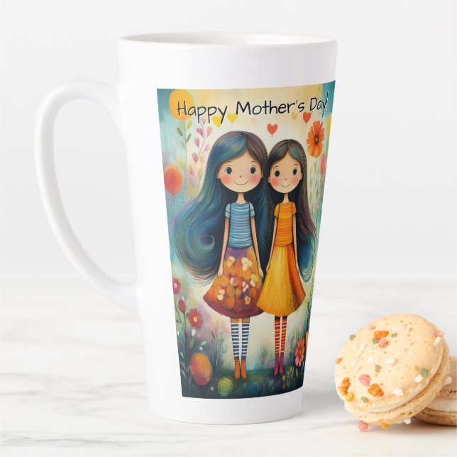 Taza De Café Latte Whimsical illustration of two girls Mother’s Day (In situ)