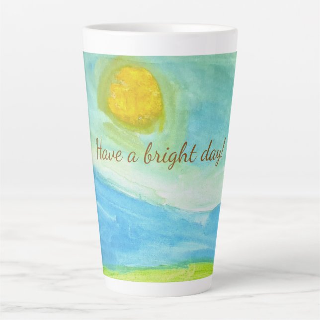 Taza De Café Latte Whimsical Naive Art Sun Landscape (Anverso)