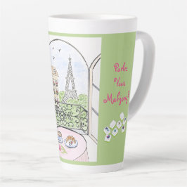 Taza De Café Latte Whimsical Paris and Eiffel Tower MAHJONG