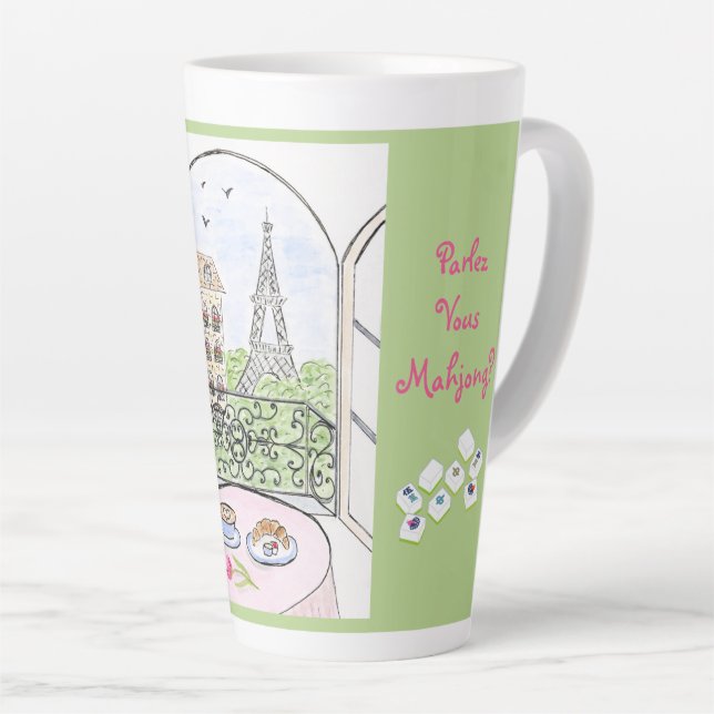 Taza De Café Latte Whimsical Paris and Eiffel Tower MAHJONG (Ángulo derecho)
