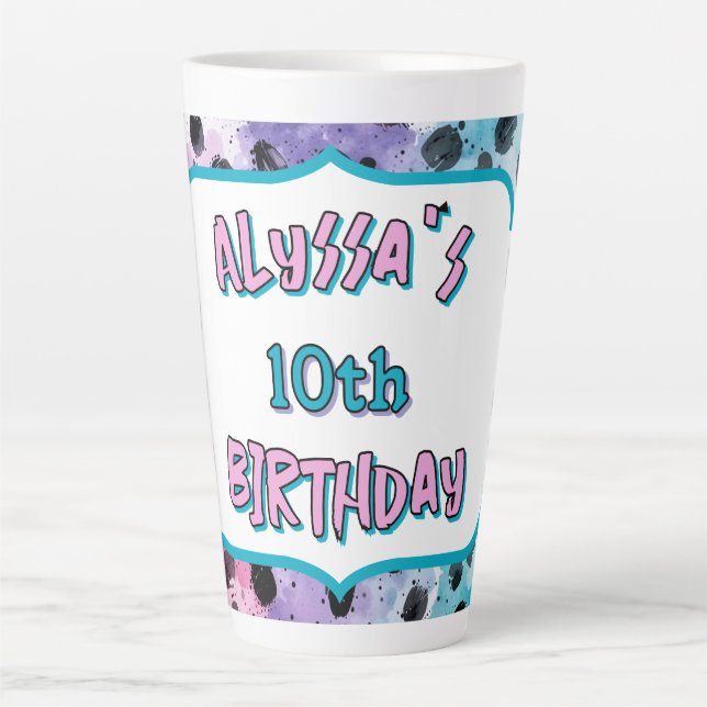 Taza De Café Latte Whimsical Pastel Dalmatian Spots Cumpleaños (Anverso)