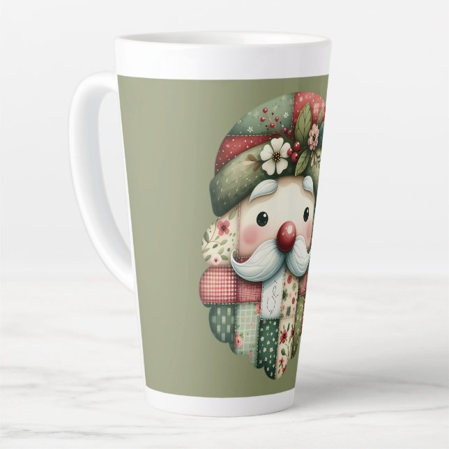 Taza De Café Latte Whimsical Patchwork Santa Folk Christmas (Ángulo izquierdo)