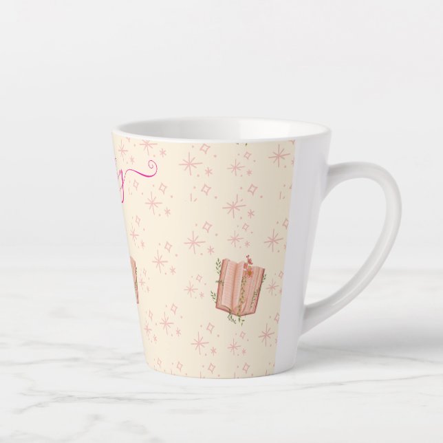 Taza De Café Latte Whimsical Pink Book & Stars  (Derecha)