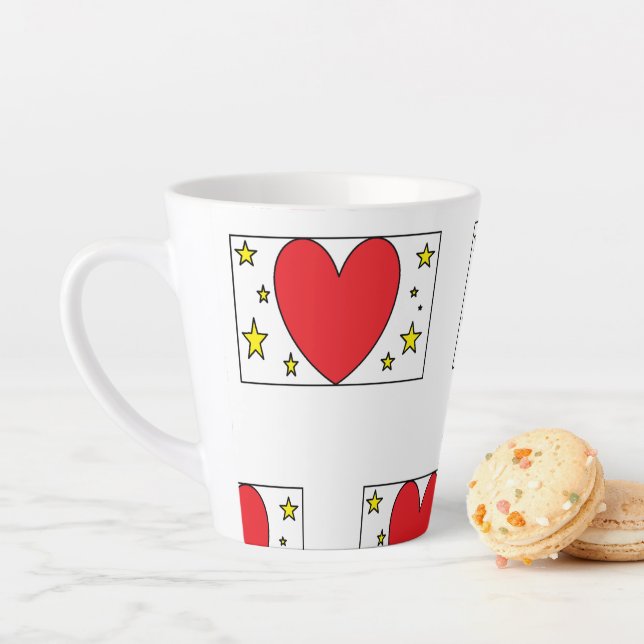 Taza De Café Latte Whimsical Red Heart and Gold Stars Latte Mug (In situ)