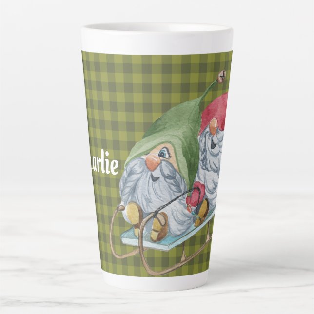 Taza De Café Latte Whimsical Sledding Gnomes Coffee Mug personalizado (Anverso)