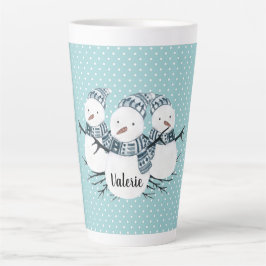 Taza De Café Latte Whimsical Snowmen Trio Winter Polka Dots