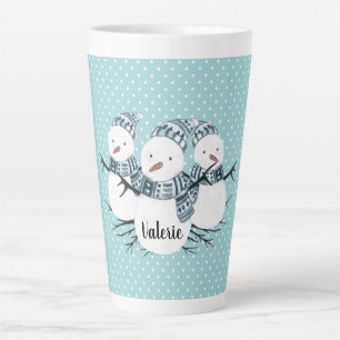 Taza De Café Latte Whimsical Snowmen Trio Winter Polka Dots