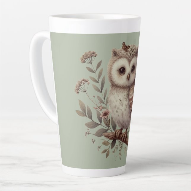 Taza De Café Latte Whimsical Woodland Owl Botanical Illustration (Ángulo izquierdo)