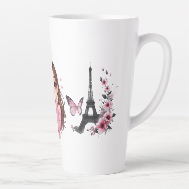 Taza De Café Latte Whispers of Paris Petals Over the Eiffel A Butterf (Derecha)