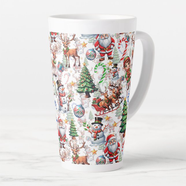 Taza De Café Latte White Background Christmas Decorative Pattern (Subido por el creador)