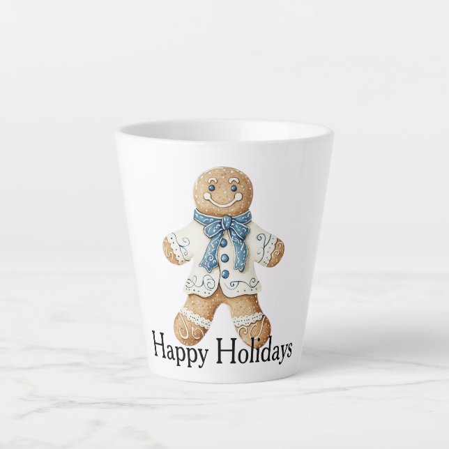 Taza De Café Latte White Blue Gingerbread Man Cookie Christmas  (Anverso)
