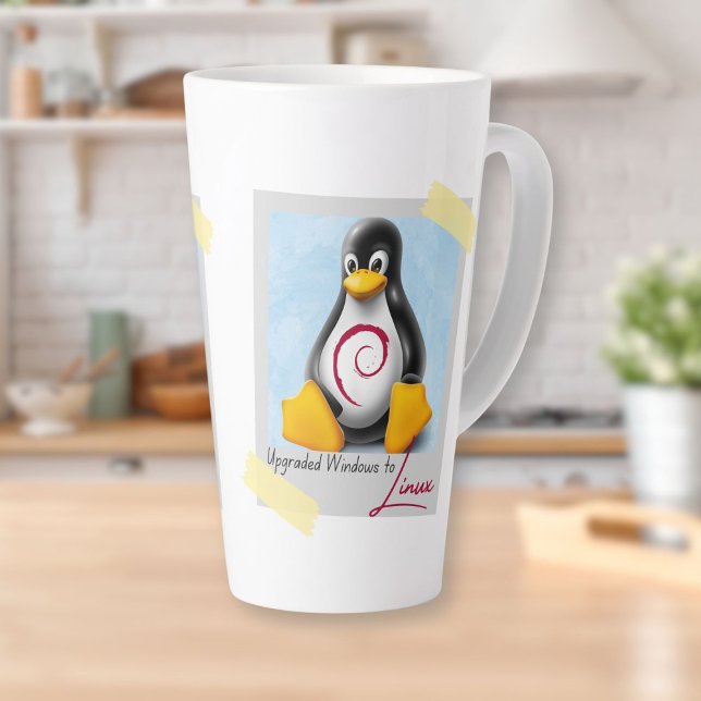 Taza De Café Latte Windows Debian Linux Tux actualizado (Upgraded Windows Debian Linux Tux Latte Mug)