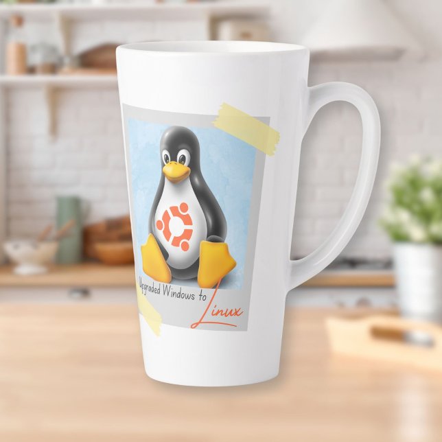 Taza De Café Latte Windows Ubuntu Linux Tux actualizado (Upgraded Windows Ubuntu Linux Tux Latte Mug)