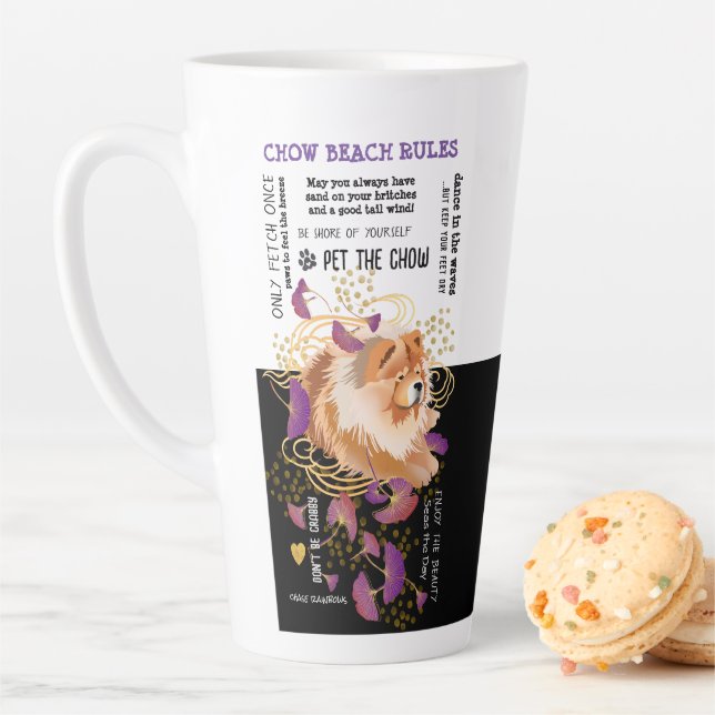 Taza De Café Latte WINDSONG CHOW BEACH RULES latte mug (In situ)